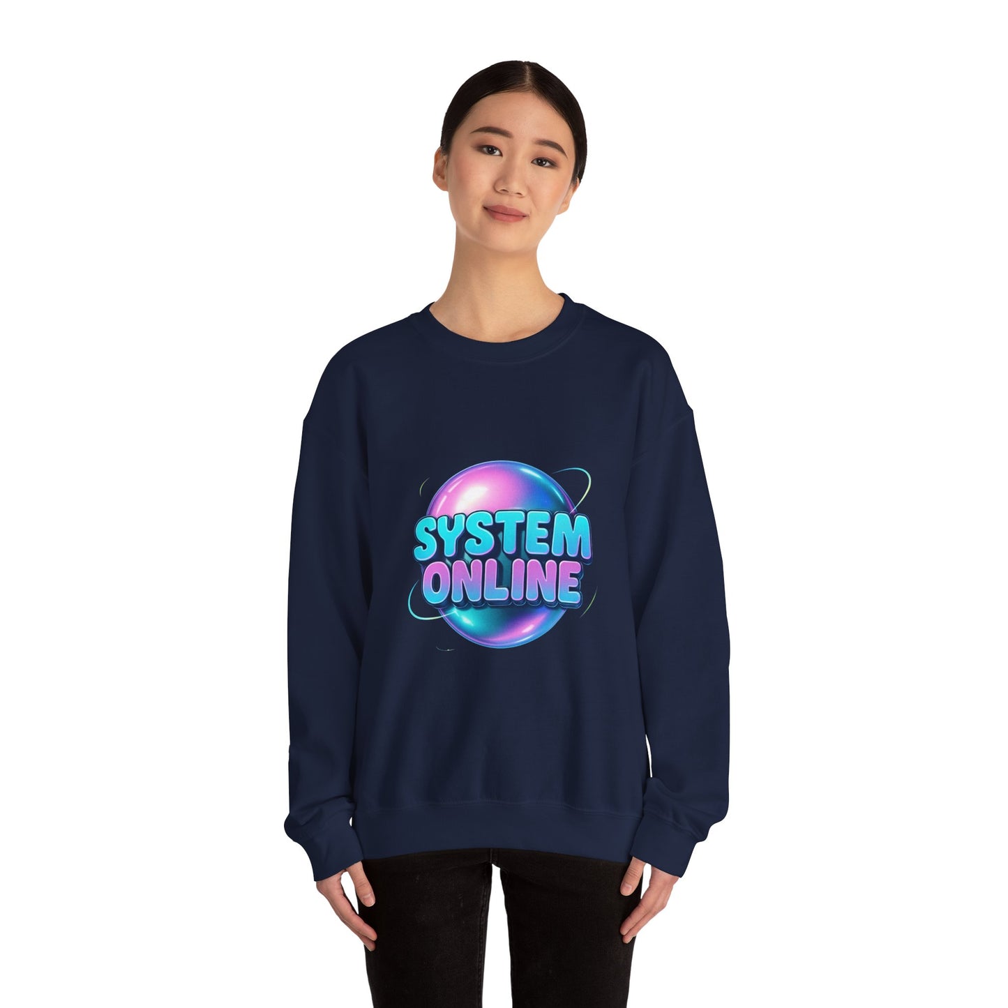 System Online Crewneck Sweatshirt — Retro Neon Gaming Graphic
