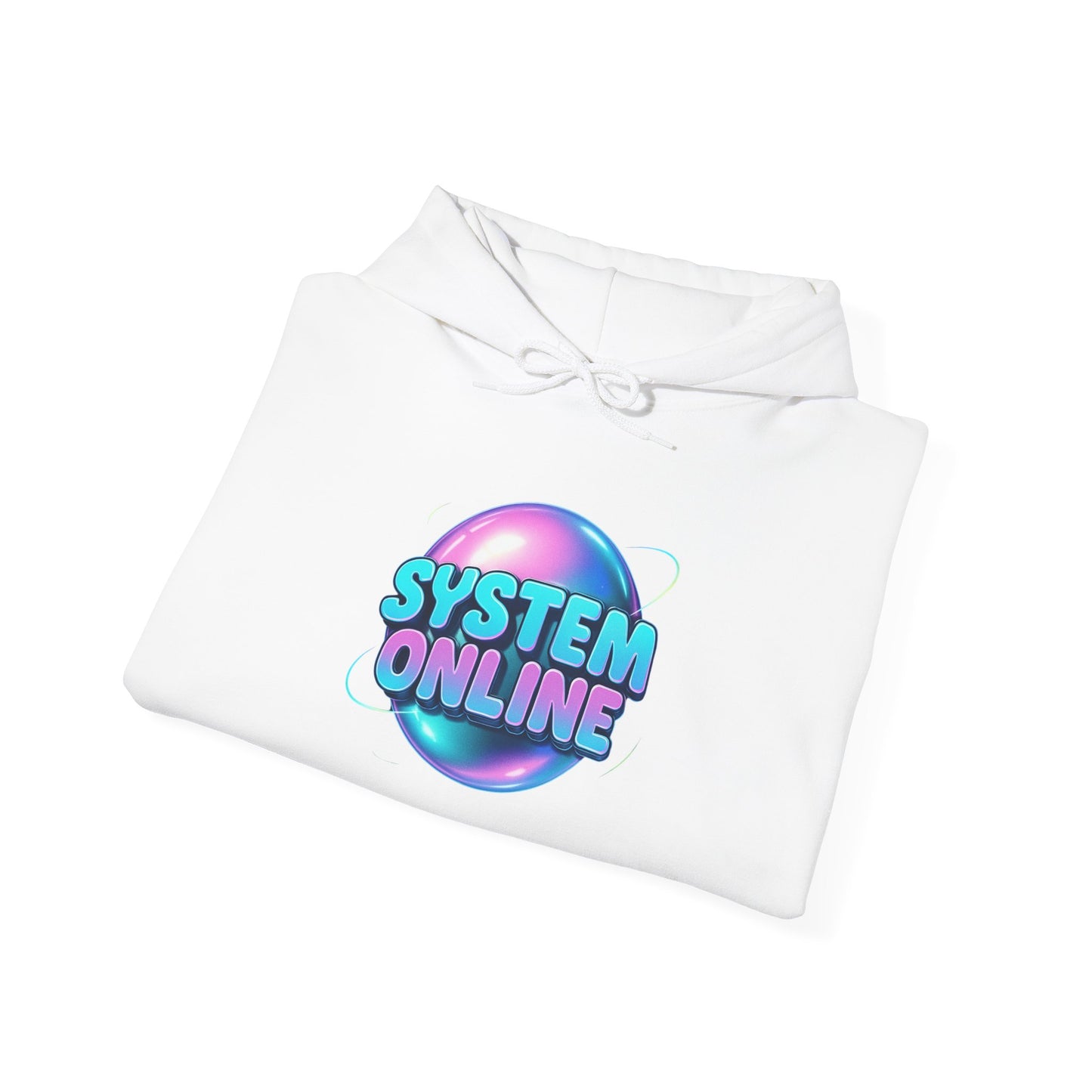 System Online Hoodie — Retro Neon Sphere Graphic Sweatshirt