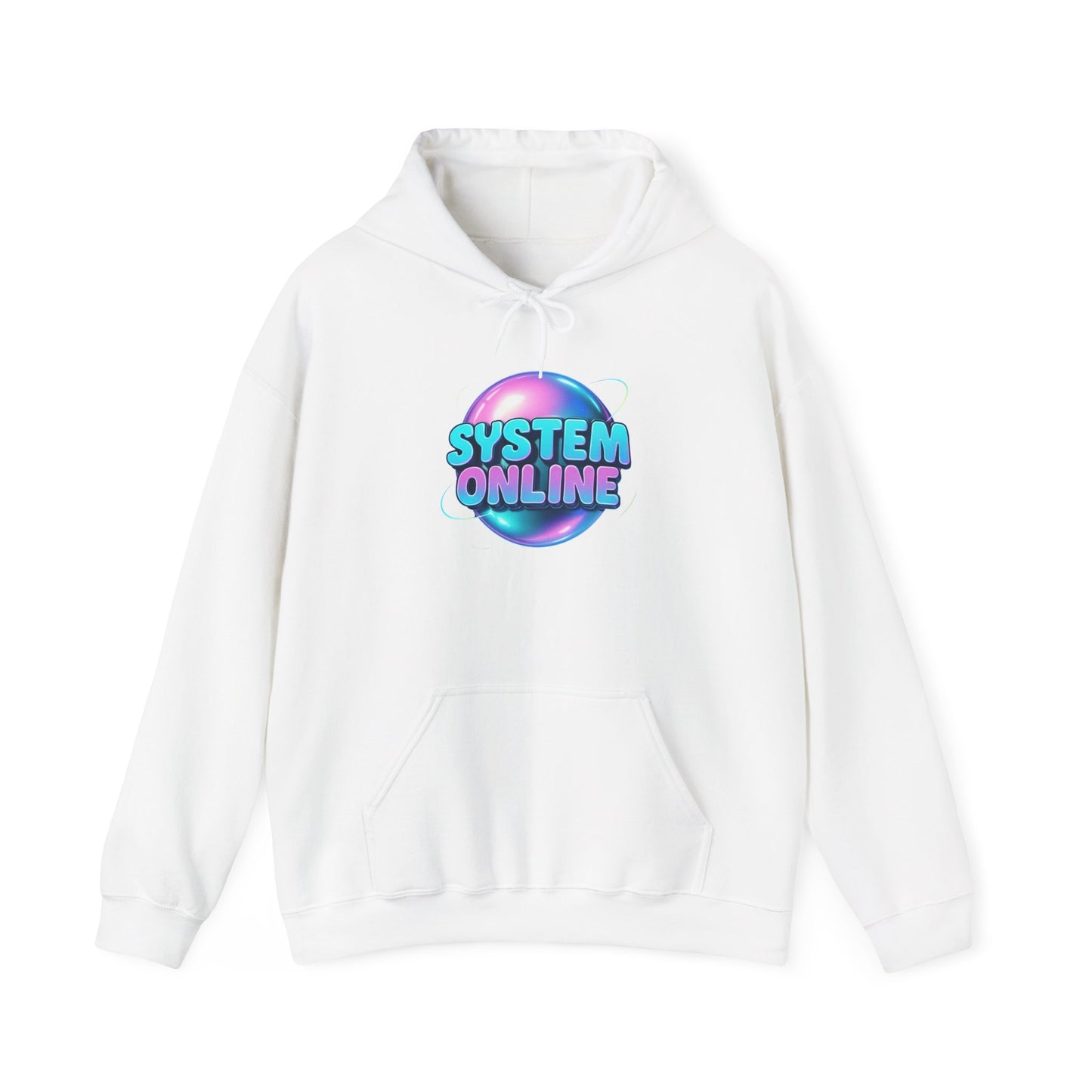 System Online Hoodie — Retro Neon Sphere Graphic Sweatshirt