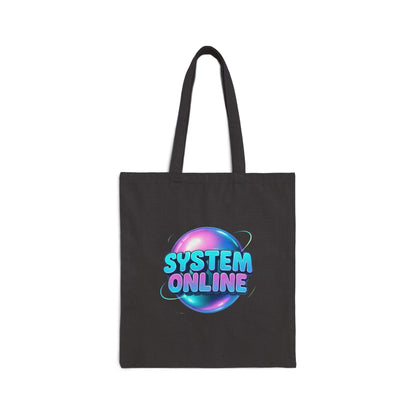System Online Canvas Tote Bag — Retro Futuristic Graphic Eco Shopper