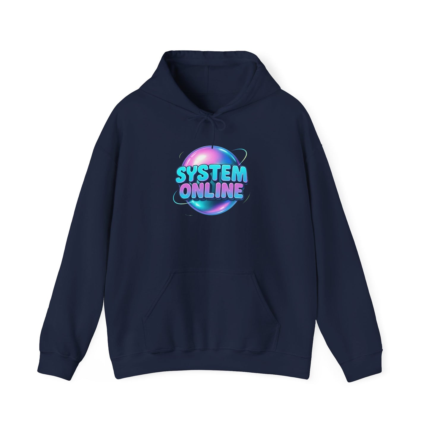 System Online Hoodie — Retro Neon Sphere Graphic Sweatshirt