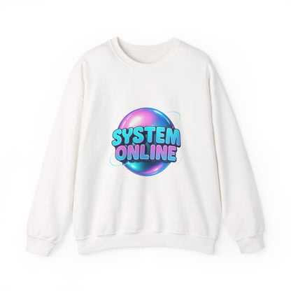 System Online Crewneck Sweatshirt — Retro Neon Gaming Graphic