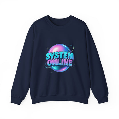 System Online Crewneck Sweatshirt — Retro Neon Gaming Graphic