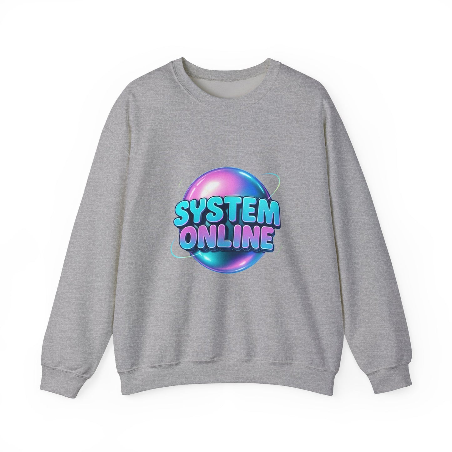 System Online Crewneck Sweatshirt — Retro Neon Gaming Graphic