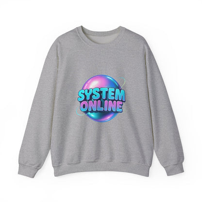 System Online Crewneck Sweatshirt — Retro Neon Gaming Graphic