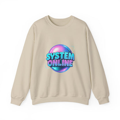 System Online Crewneck Sweatshirt — Retro Neon Gaming Graphic