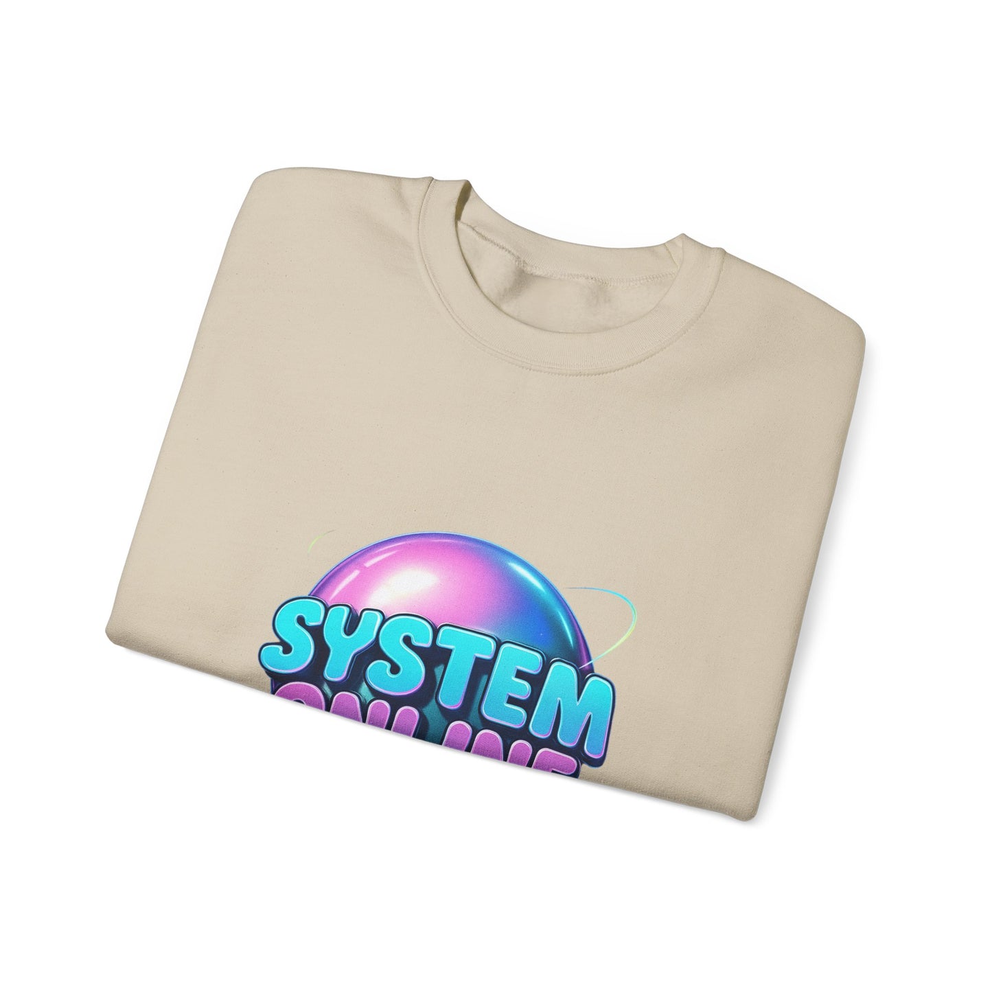 System Online Crewneck Sweatshirt — Retro Neon Gaming Graphic
