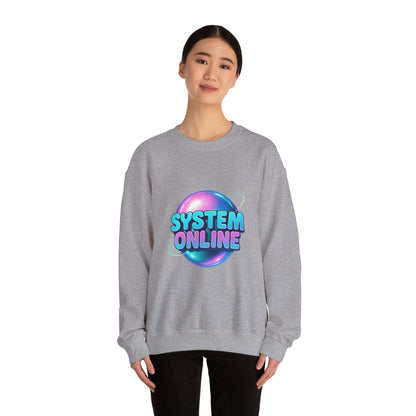 System Online Crewneck Sweatshirt — Retro Neon Gaming Graphic