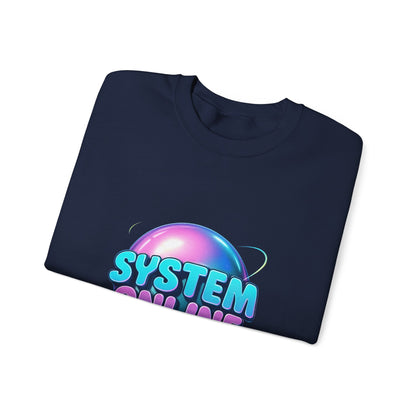 System Online Crewneck Sweatshirt — Retro Neon Gaming Graphic
