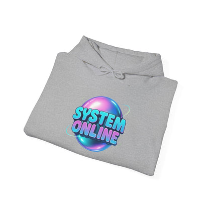System Online Hoodie — Retro Neon Sphere Graphic Sweatshirt