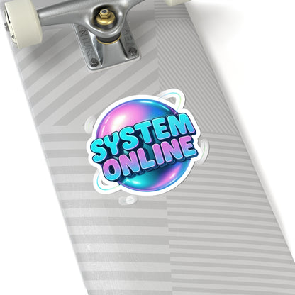 System Online Kiss-Cut Sticker — Retro Futuristic Laptop Decal