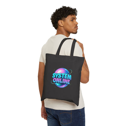 System Online Canvas Tote Bag — Retro Futuristic Graphic Eco Shopper