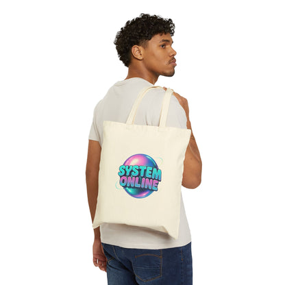 System Online Canvas Tote Bag — Retro Futuristic Graphic Eco Shopper