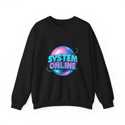 System Online Crewneck Sweatshirt — Retro Neon Gaming Graphic