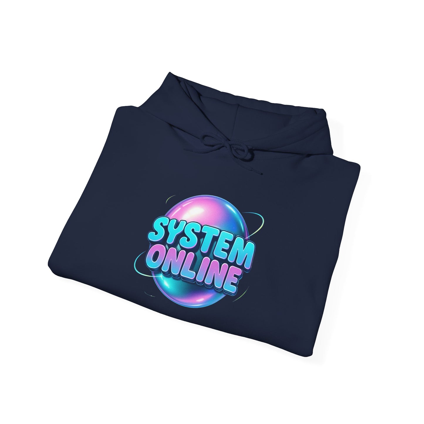 System Online Hoodie — Retro Neon Sphere Graphic Sweatshirt