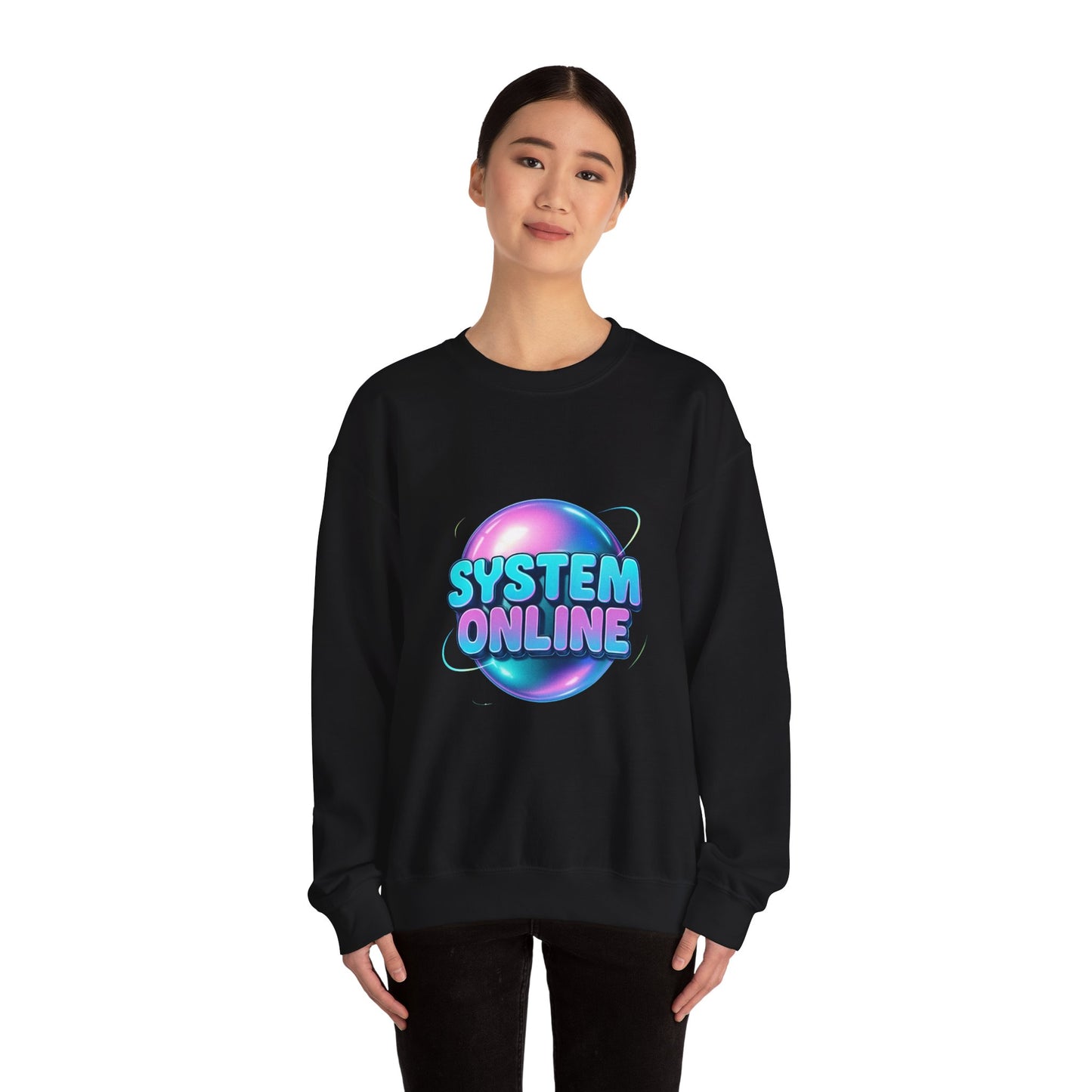 System Online Crewneck Sweatshirt — Retro Neon Gaming Graphic