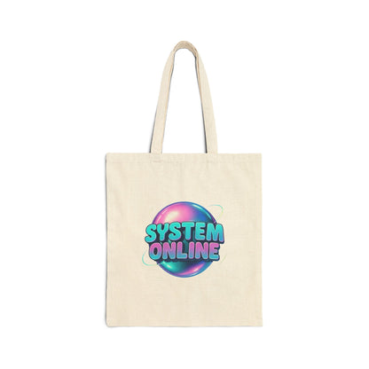 System Online Canvas Tote Bag — Retro Futuristic Graphic Eco Shopper