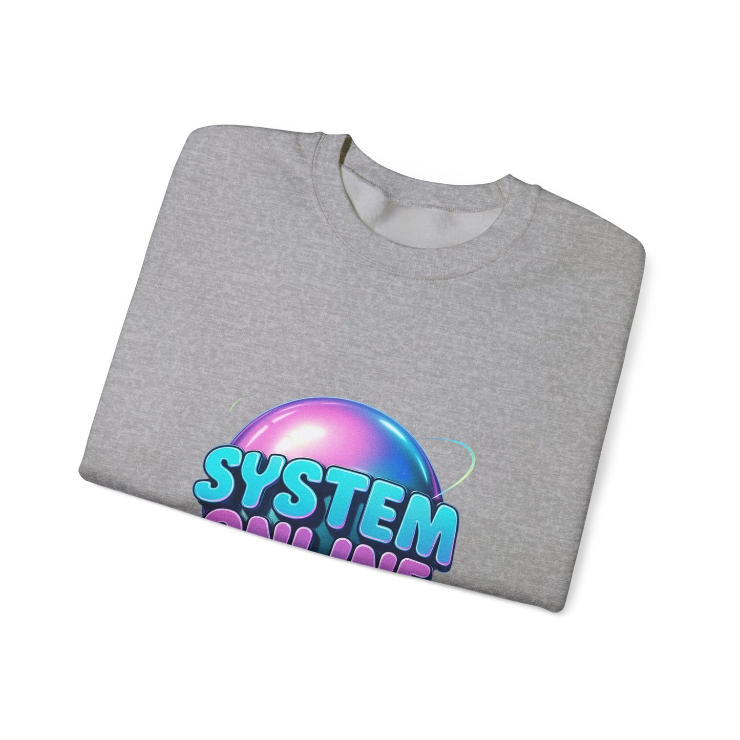 System Online Crewneck Sweatshirt — Retro Neon Gaming Graphic