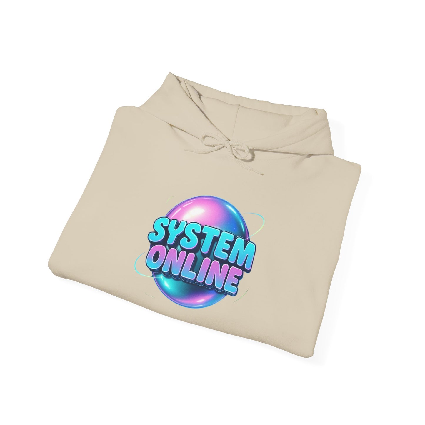 System Online Hoodie — Retro Neon Sphere Graphic Sweatshirt